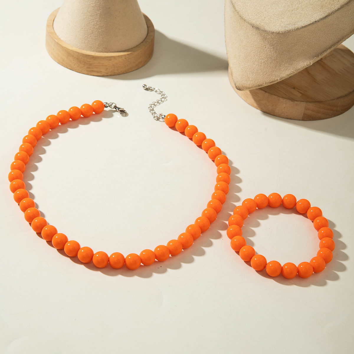 2pcs Minimalist Multi-color Acrylic Bead Necklace & Bracelet Set